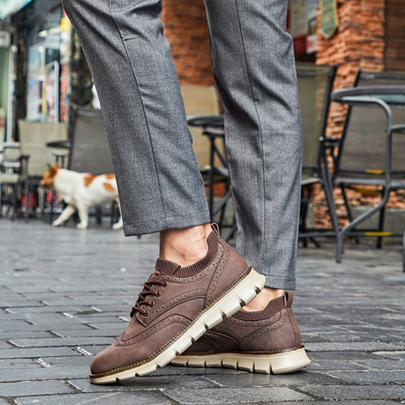 💥 12 HOURS. NO PAIN. – Men’s Vintage Leather Oxford Sneakers – Lightweight, Breathable, Arch Support, Flexible Non-Slip Sole