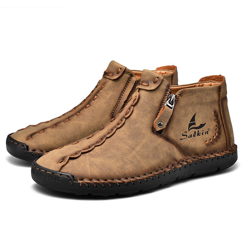 ⏰Limited-Time 70% OFF—Men’s Wide-Fit Handmade Driving Boots – Easy Zip, All-Day Comfort, Arch Support, Waterproof, Pressure Relief, Non-Slip Sole for Casual, Travel&Outdoor