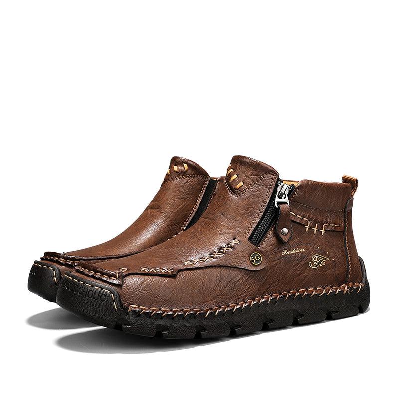 (🎁#6 Best Seller) Men's Top-Quality Motorcycle Boots Hand-Stitched Genuine Leather Boots-Wide Toe, Waterproof, Anti-Slip, Anti-Sprain, Suitable for Work, Driving, Hiking