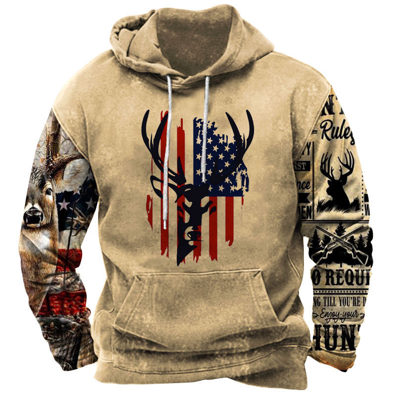 Men's Outdoor American Deer Print Hoodie