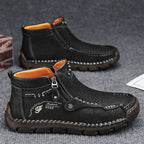 (🎁#6 Best Seller) Men's Top-Quality Motorcycle Boots Hand-Stitched Genuine Leather Boots-Wide Toe, Waterproof, Anti-Slip, Anti-Sprain, Suitable for Work, Driving, Hiking