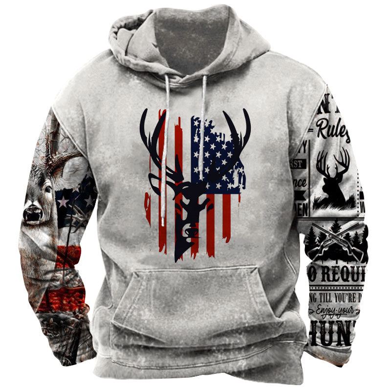 Men's Outdoor American Deer Print Hoodie