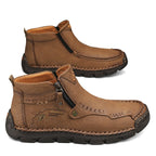 (🎁#6 Best Seller) Men's Top-Quality Motorcycle Boots Hand-Stitched Genuine Leather Boots-Wide Toe, Waterproof, Anti-Slip, Anti-Sprain, Suitable for Work, Driving, Hiking