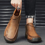 (🎁#6 Best Seller) Men's Top-Quality Motorcycle Boots Hand-Stitched Genuine Leather Boots-Wide Toe, Waterproof, Anti-Slip, Anti-Sprain, Suitable for Work, Driving, Hiking