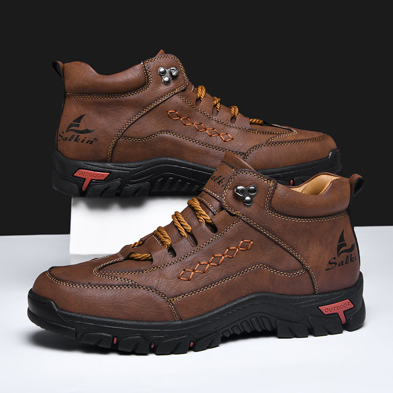 (🎁#5 Best Seller)  Men’s Orthopedic Handmade Leather Driving Boots–Pressure Relief, Waterproof, Slip-Resistant, Wide Toe, Arch&Ankle Support for Everyday & Travel