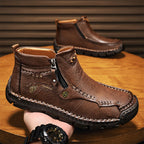 (🎁#6 Best Seller) Men's Top-Quality Motorcycle Boots Hand-Stitched Genuine Leather Boots-Wide Toe, Waterproof, Anti-Slip, Anti-Sprain, Suitable for Work, Driving, Hiking
